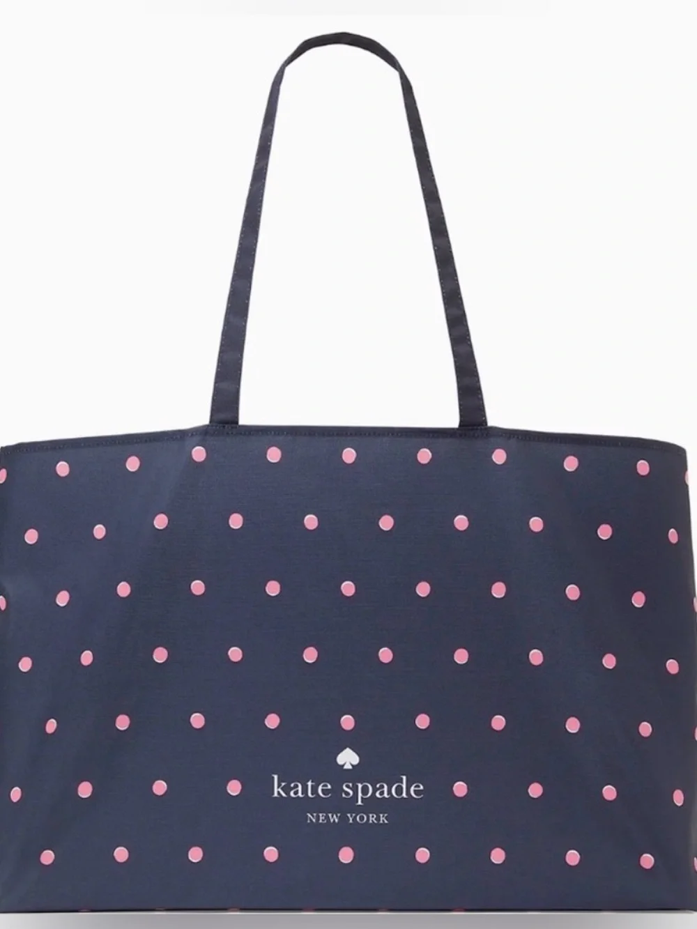 New Kate Spade Navy Tote Bag with Pink Polka Dots